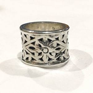 Sterling Silver Floral Filigree Thick Cigar Band Ring Sz 5.5